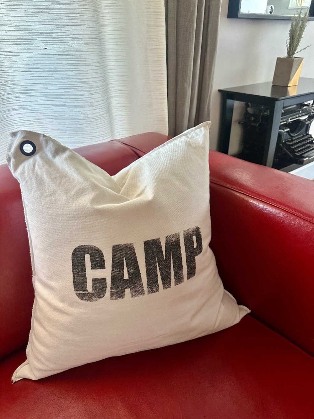"CAMP" Canvas Throw Pillow — Rustic Cabin/Lodge Decor 20"x20"